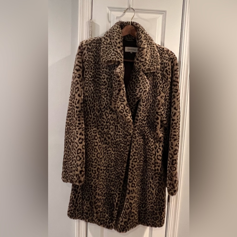 Calvin Klein Faux-Fur Leopard Print Coat